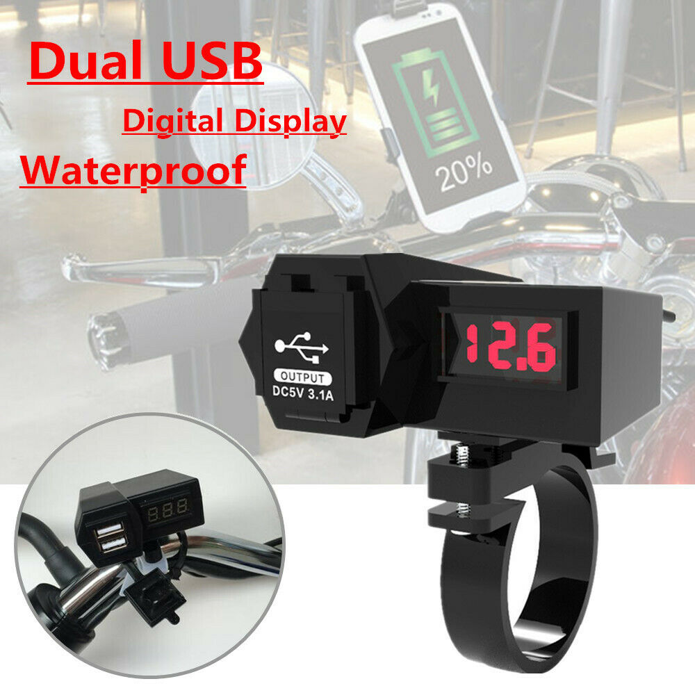 Multifunction 2 In 1 Motorcycle Modified Dual USB Digital Phone Charger Adapter