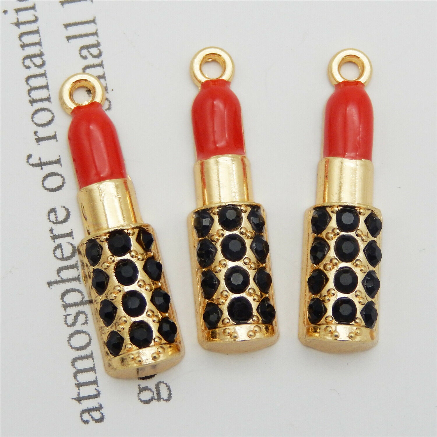 12PCS Colorful Enamel Plated Red Lipstick Crystal Pendant Charms DIY Findings