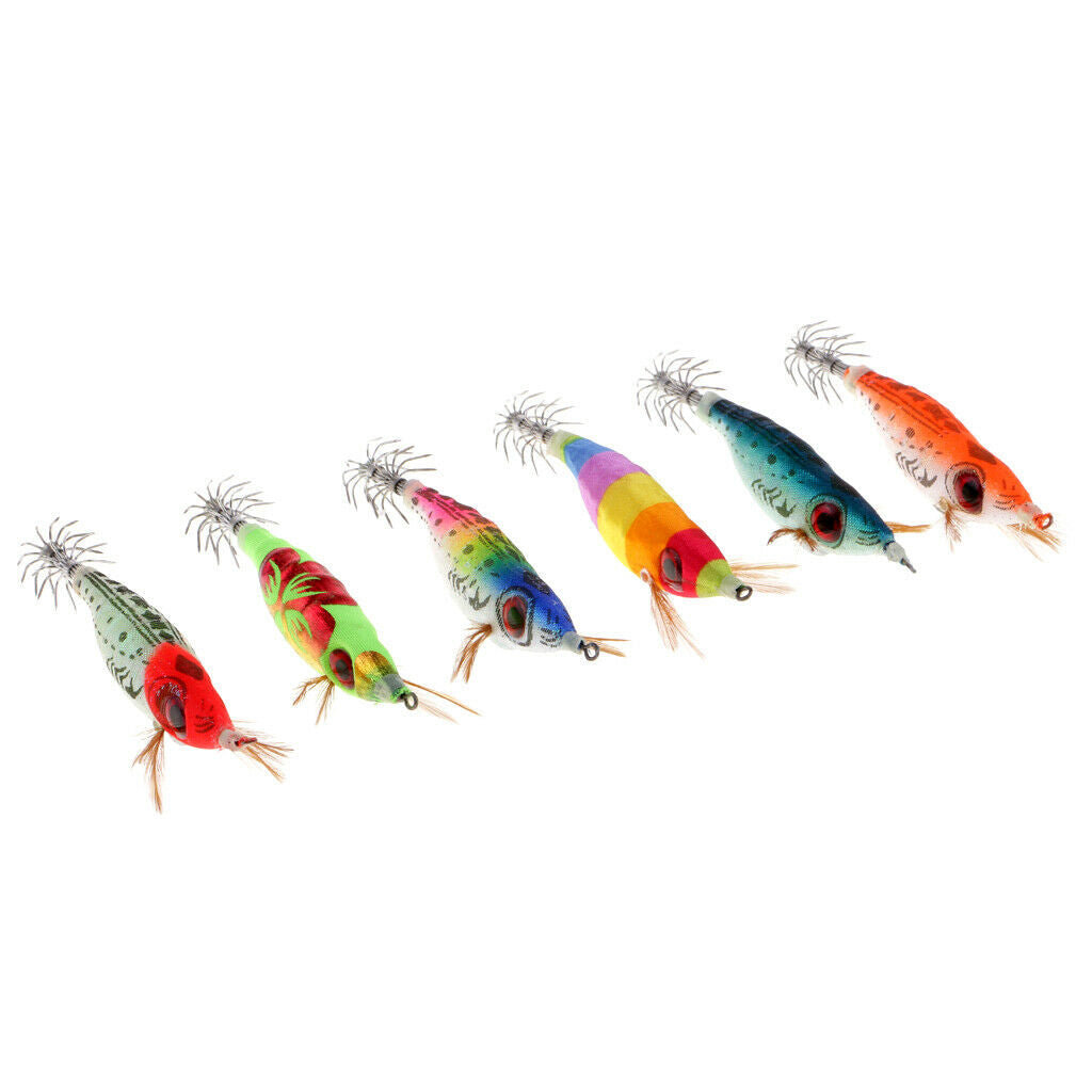 6pcs Luminous Tail Squid Jigs Fishing Lure Hook Shrimp Fishing Lure 6 Colors