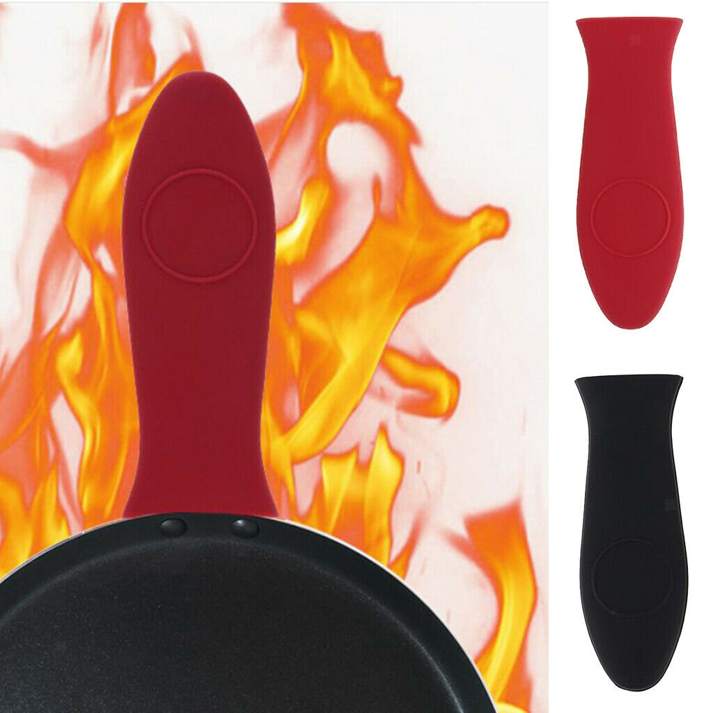 2x Handle Pot Pan Tool Kitchen Pan Handle Silicone Cover, Black Red