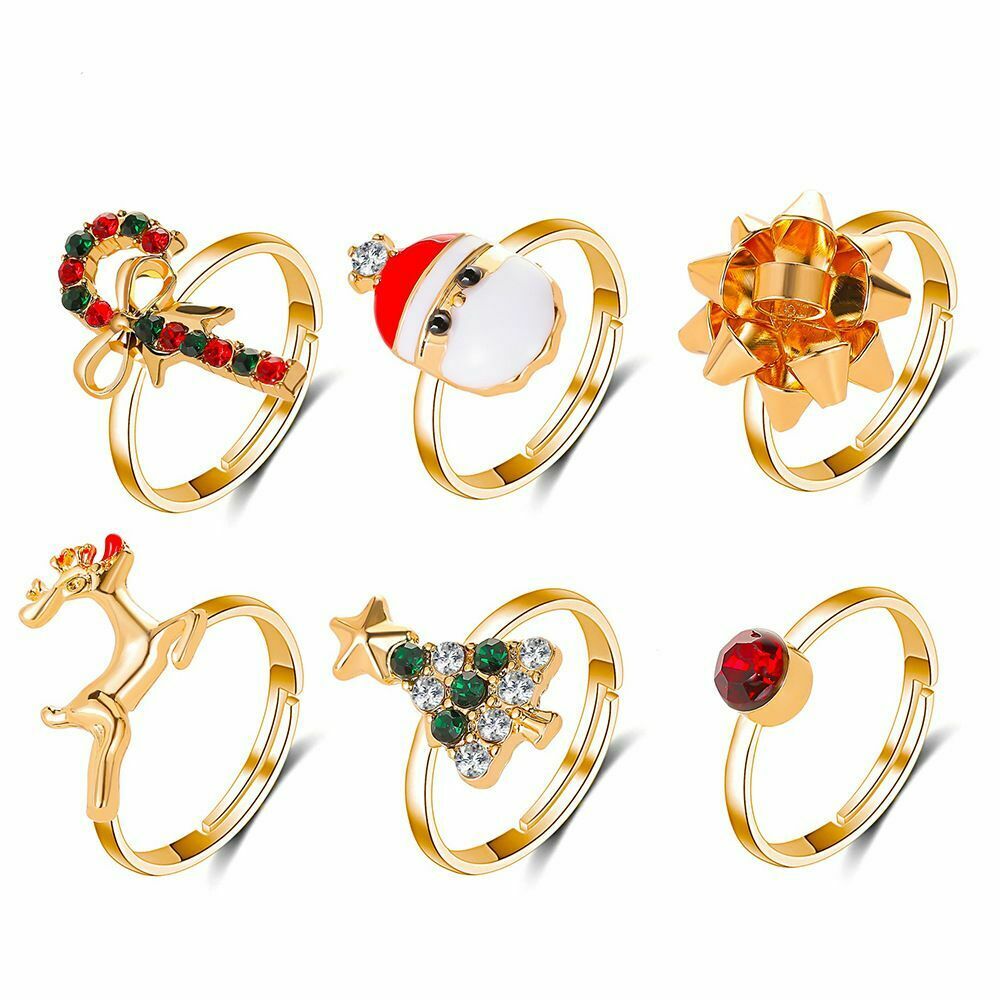 Tree Santa Claus Women Christmas Ring Rings Adjustable Size Holiday Gifts