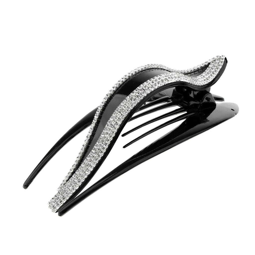 2x Womens Crystal Hair Claws Grips Rhinestone Hair Clip Clamps Pins Ponytail