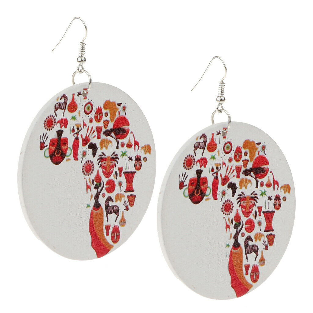 Natural Wood Earrings Fashion Colorful Map Cool Dangle Drop Hook for Women