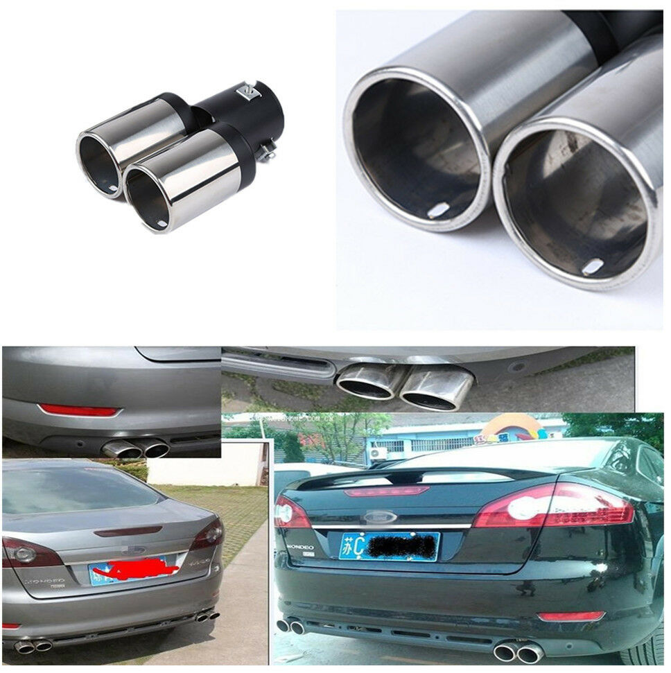 Durable Stainless Steel Car Muffler Exhaust Y-Pipe Dual Tail Tip Noise Reduction
