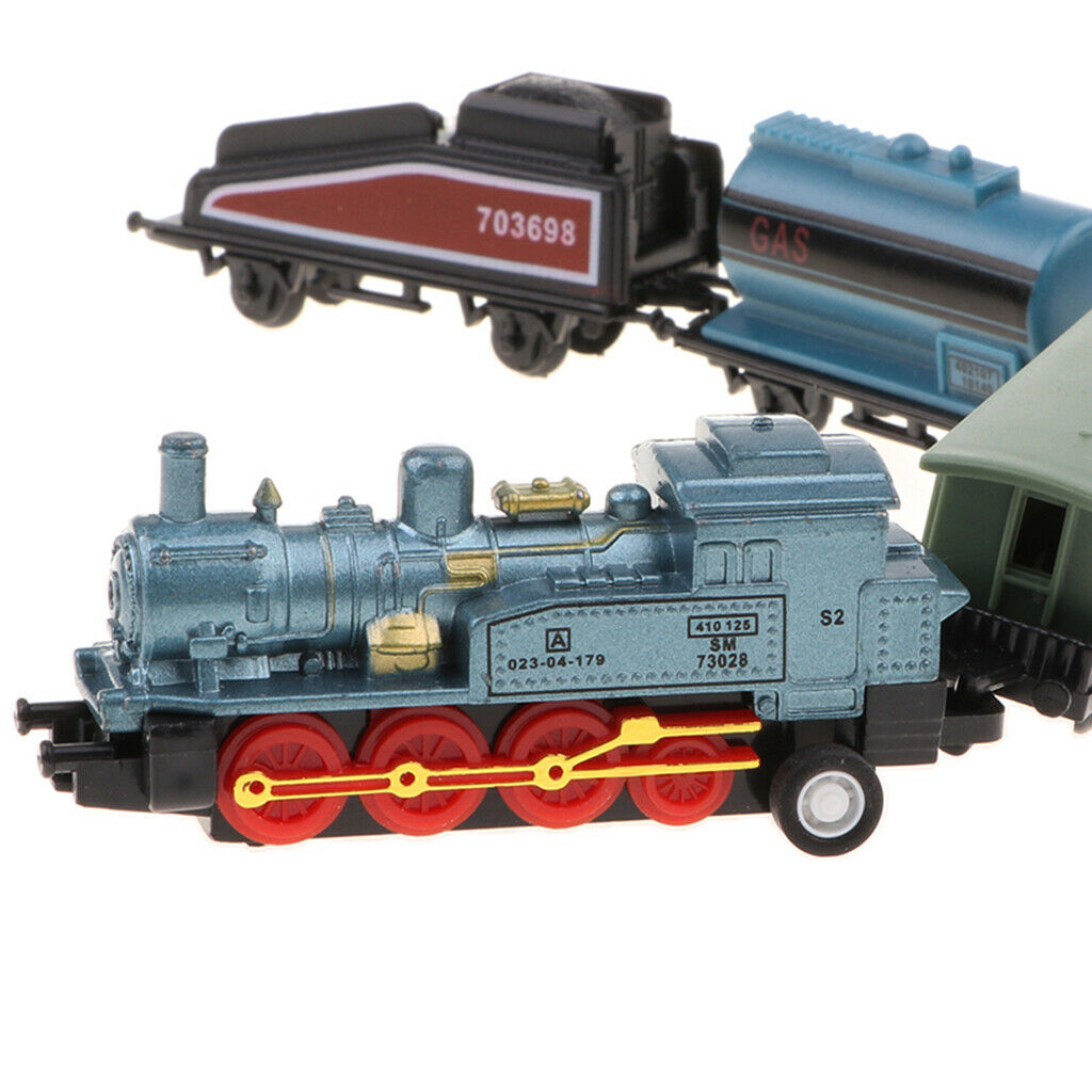 Blue Pull Back Train Set with Die-Cast Engine Locomotive Collectible