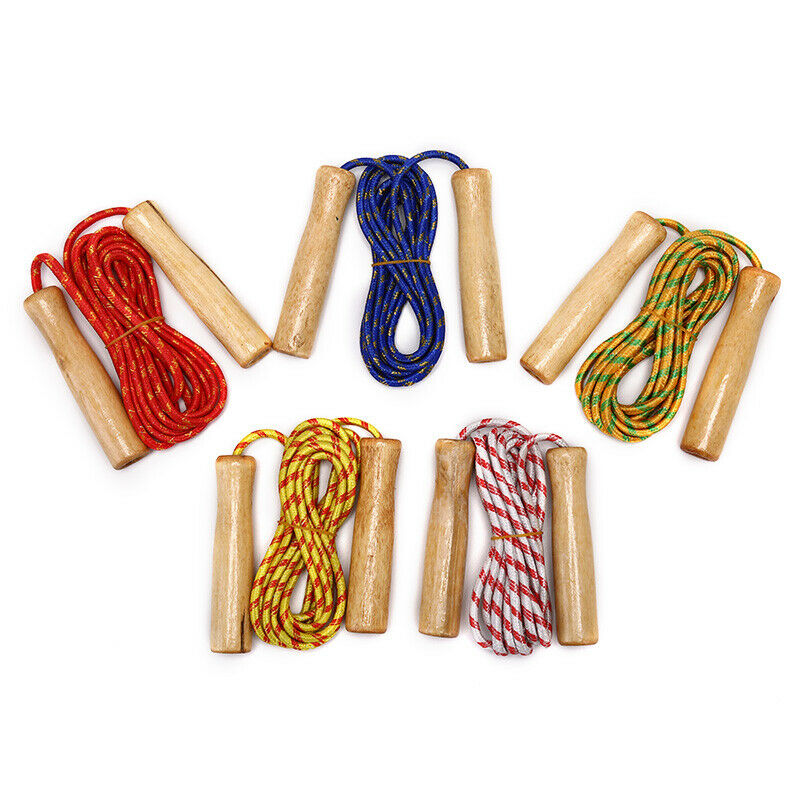 Skipping Rope Practice Jump Wood Grip Handle Kids Fitness Equipment Training_DD