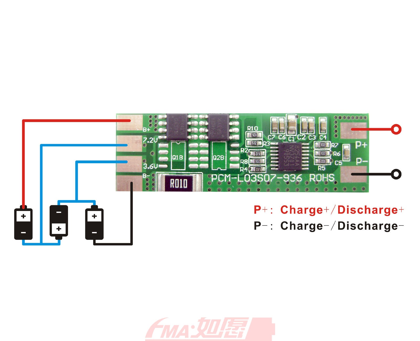 1x 10.8V 11.1V 3S Li-ion LiPo Battery PCM Protection Circuit Module 4A SM936 US
