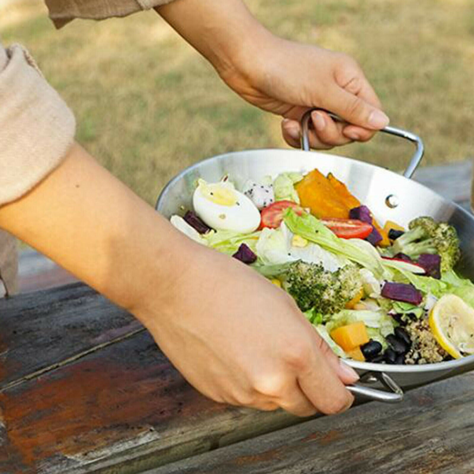 Grill Pan Stainless Steel Grill Topper Heavy Duty BBQ Grill Wok & Handles Accs