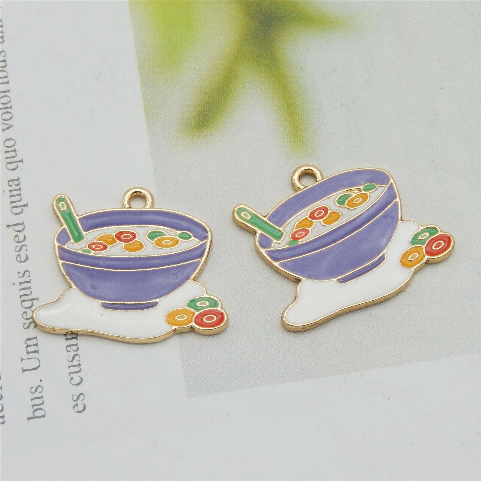 12 pcs Delicious Soup Charm Enamel Pendant Earring Making Alloy Craft 24*21mm