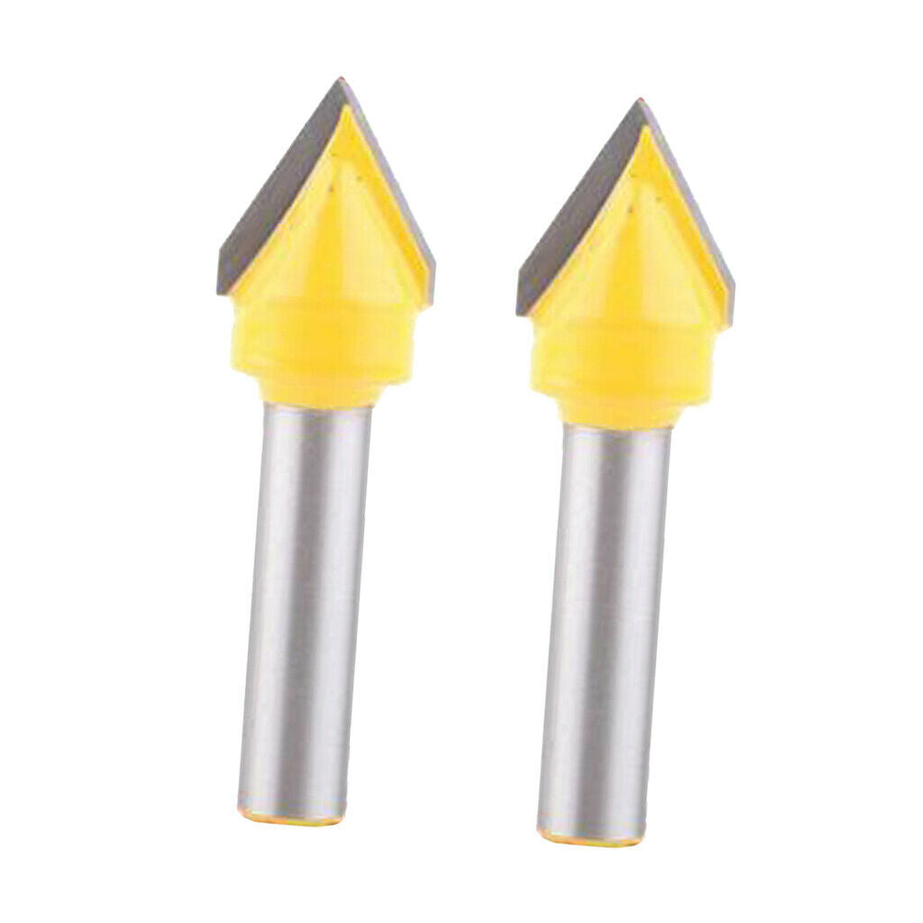 2 Pieces 8mm Shank Woodworking Mill Router Bits V-Groove 60 Degree