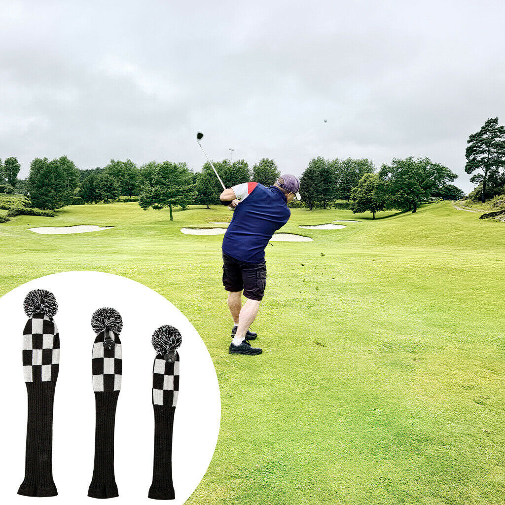 3PCS Golf Knittiing Club Head Cover Driver, Fairway Wood, Hybrid Headcover