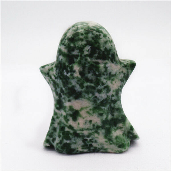 47x37x18mm Natural Green Spot Jasper Carved Ghost Decoration Statue Decor HH7928