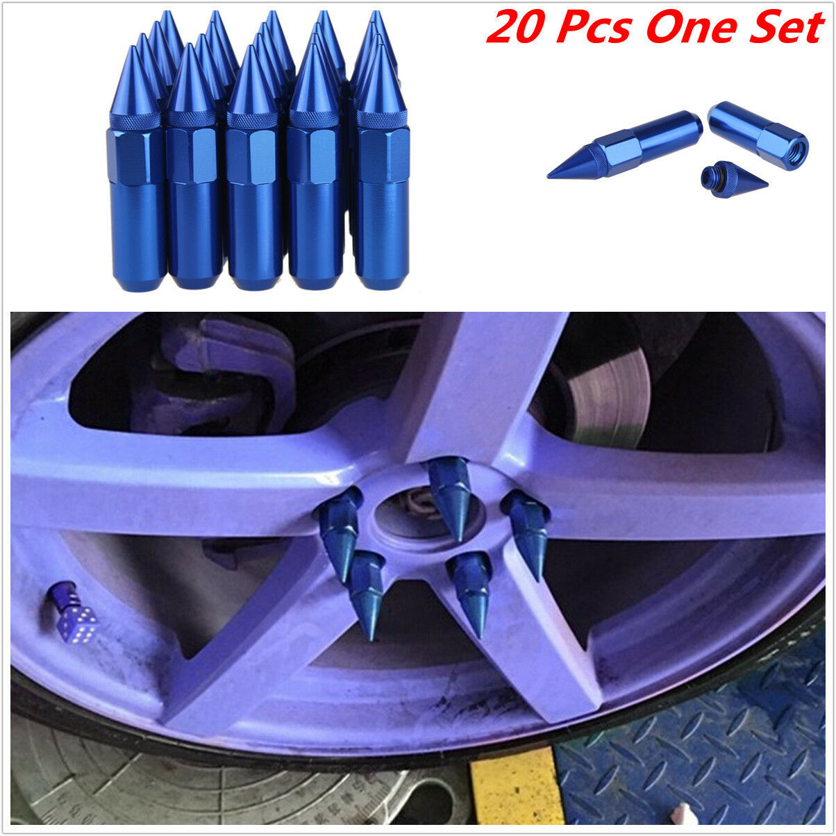 20Pcs Set M12X1.5 Blue Spiked Extended 60MM Aluminum Tuner Lugs Nuts Wheels/Rims