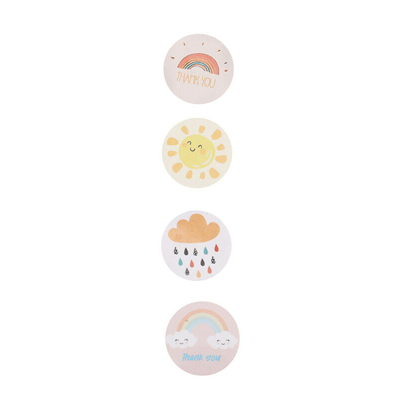 500 Pcs Round Cartoon Thank You Stickers Cute Sun Rainbow Clouds Stick.l8