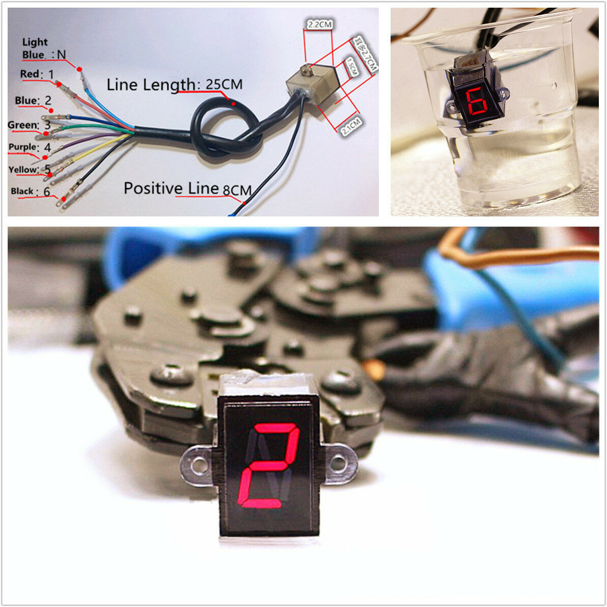 Waterproof 6 Speed Digital Gear Indicator Motorcycle Shift Lever Sensor/Display