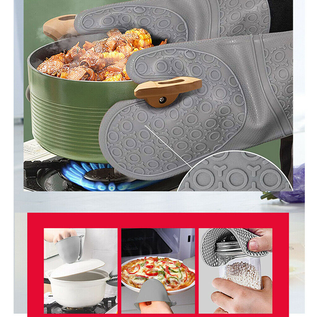 Silicone Oven Mitts and Pot Holders Heat Resistant with Cotton Quilted Liner