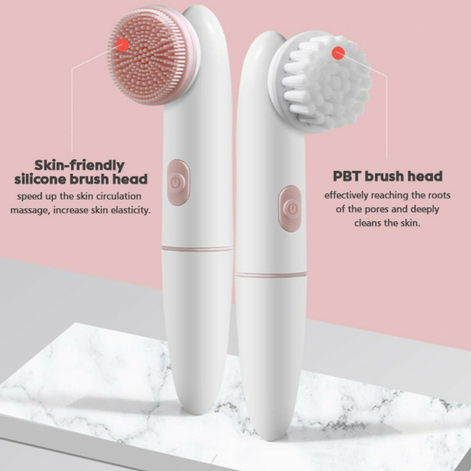 2 in 1 Electric Facial Cleansing Brush Battery Waterproof Massaging Portable