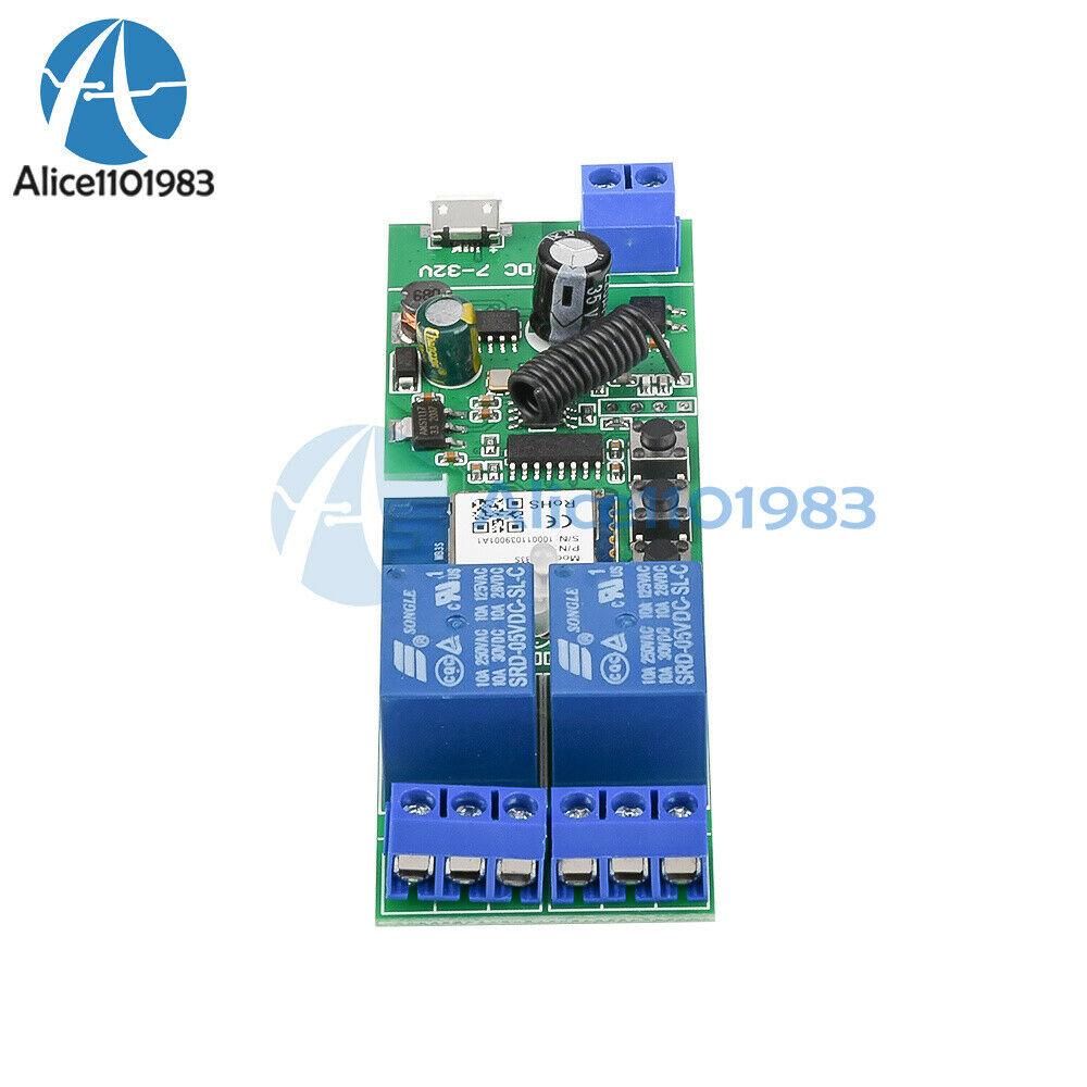 USB5V / DC7-32V 2 Channel WIFI Remote Control Relay Switch Module 433MHZ 3 Mode
