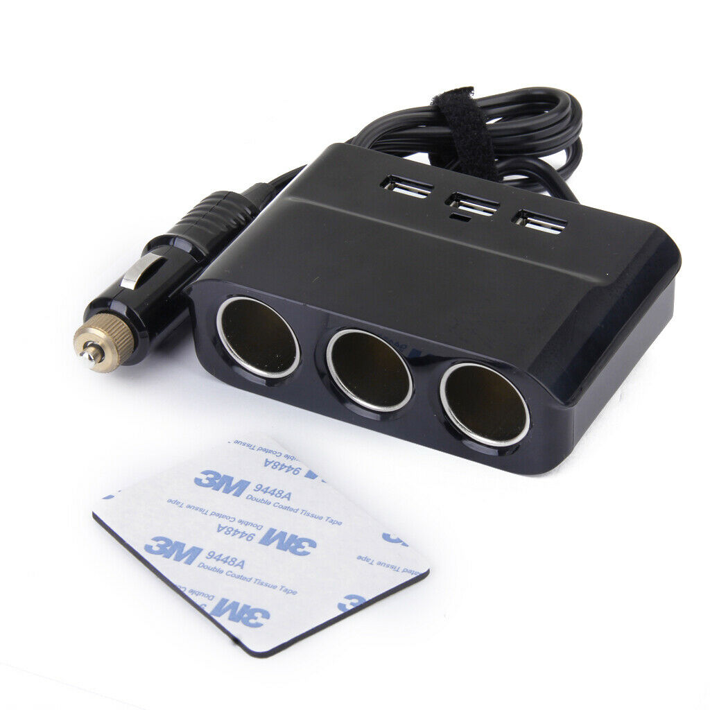 MagiDeal 3 Way Multi Socket Car Cigarette Splitter USB Port Charger 12V-24V