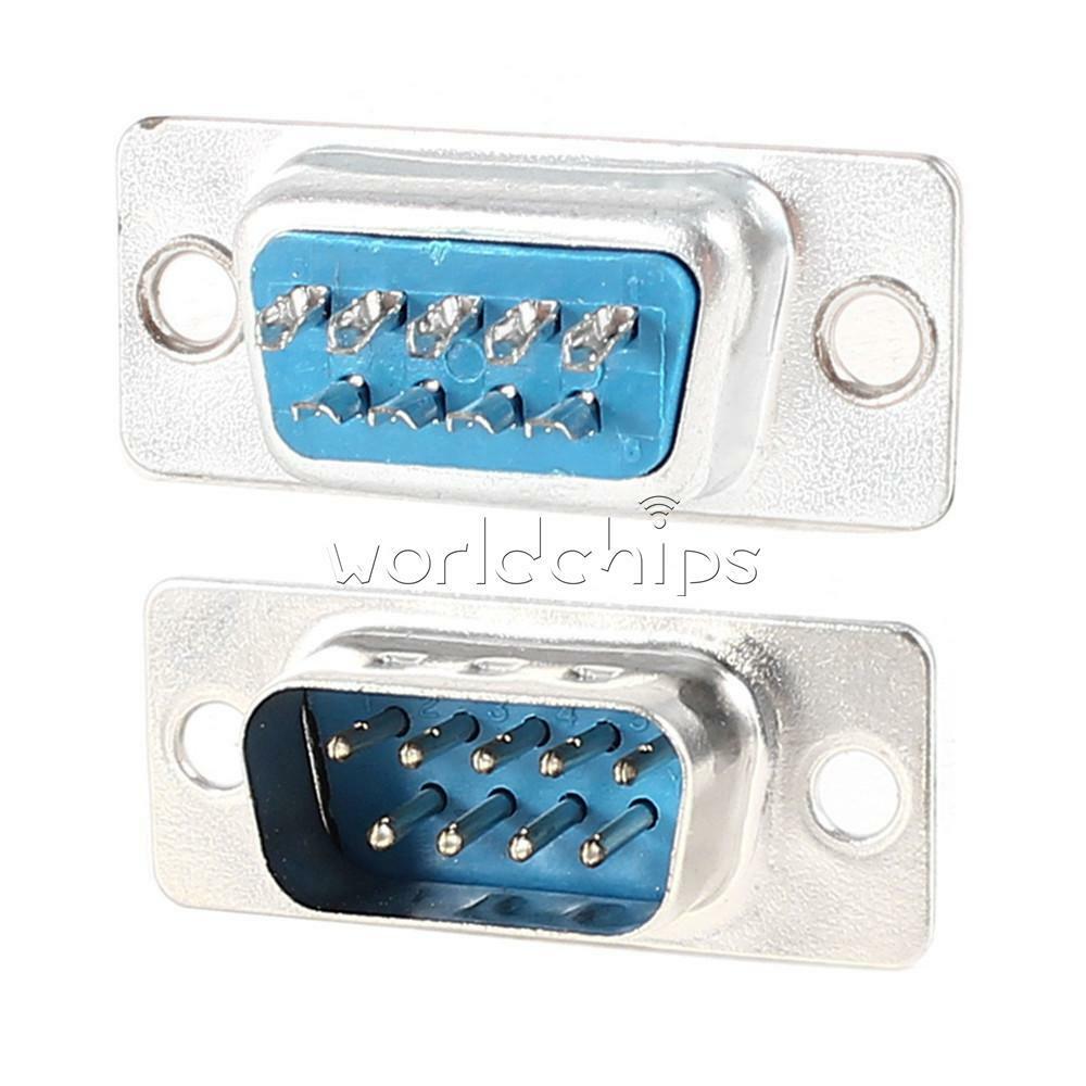 10PCS RS232 DB9 9-Pin 2 Rows Male Plug Socket  Solder Type Connector Adapter
