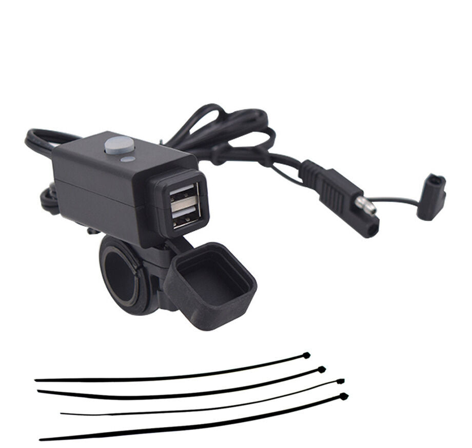 1x Motorcycle Dual USB Charger with Handlebar Bracket Indicator Light and Switch