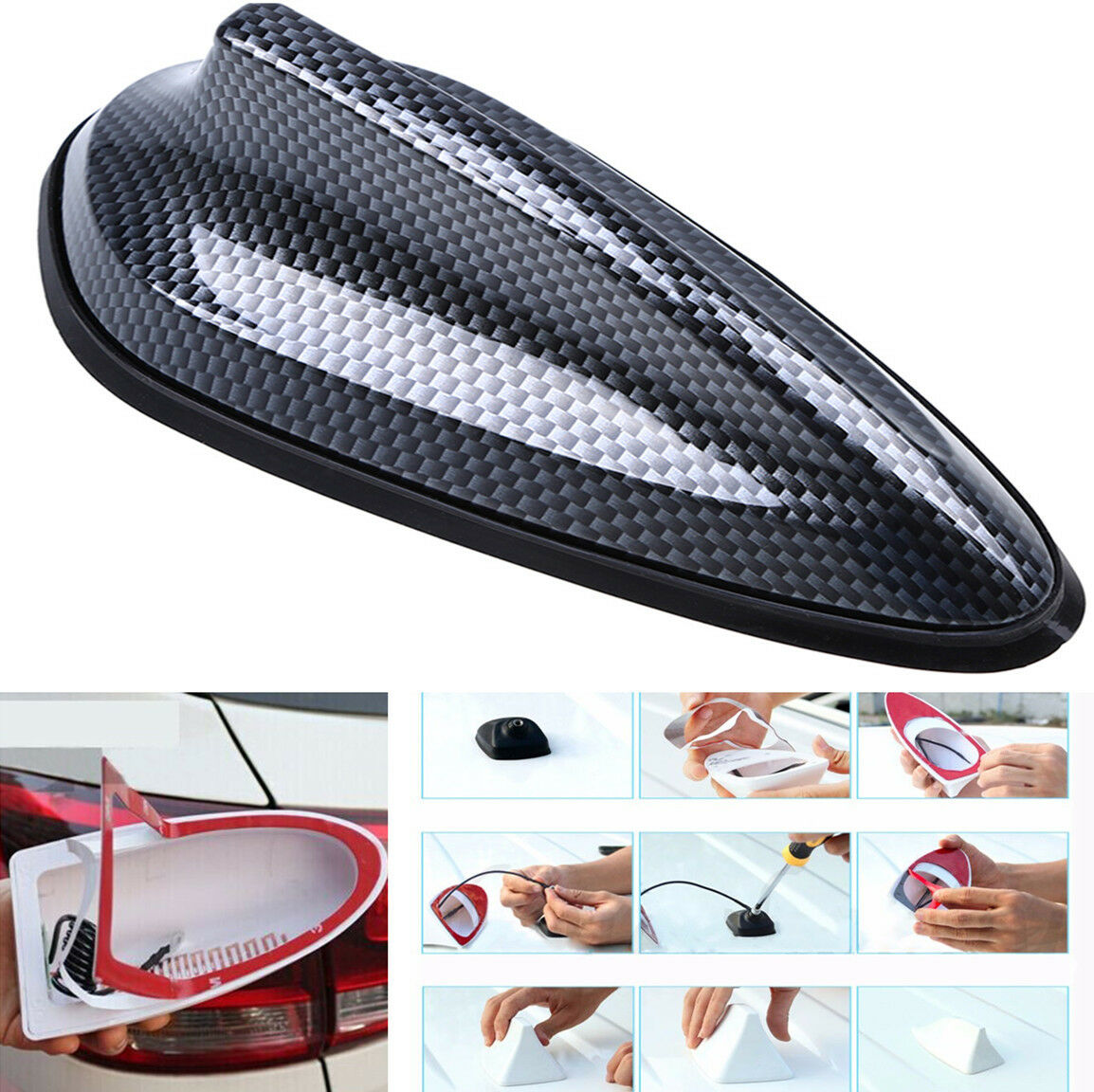 Waterproof Carbon Fiber Style Shark Fin Antenna FM Radio Signal Aerial for Car