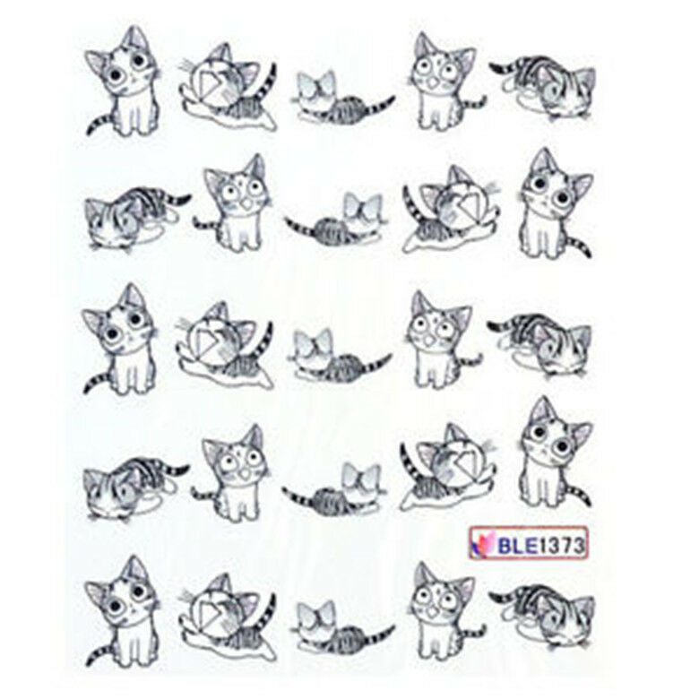 Nail Art Decals Nail Wraps Water Transfers Funny Cute Happy Cat DIY Stickers