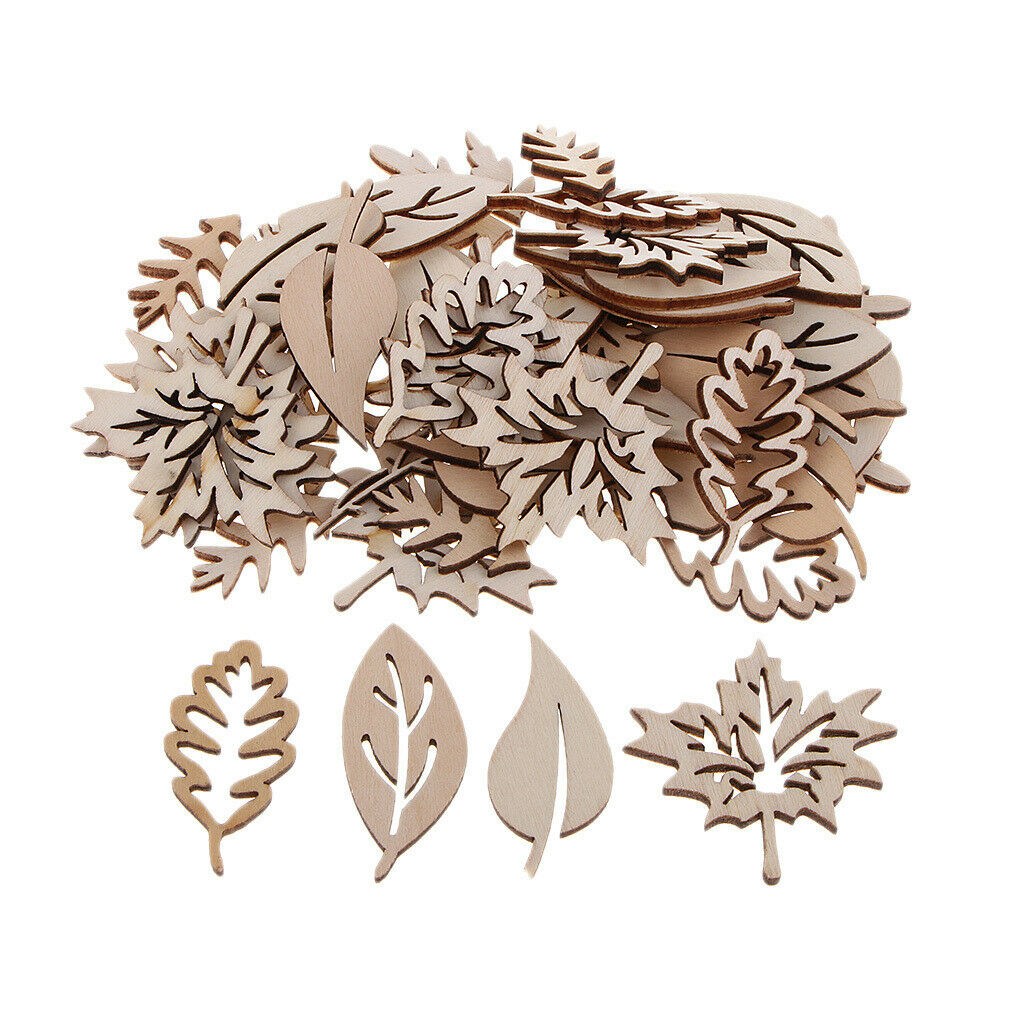 50 Pieces Natural Wooden Leaves Shapes For DIY Craft