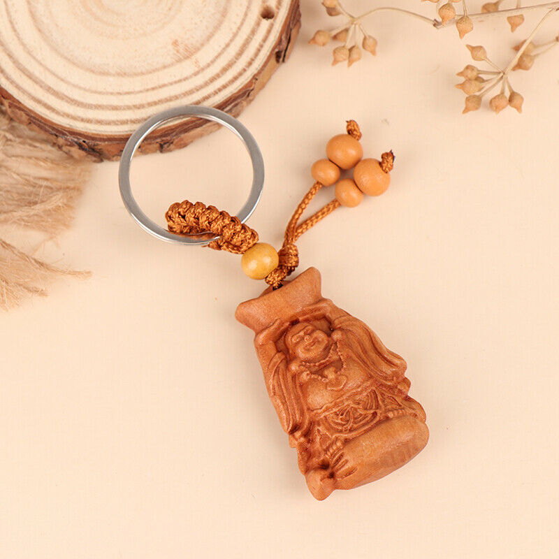 Mahogany Three-dimensional Engraving Key Chain Lifelike Buddha Pendant Key R Rf