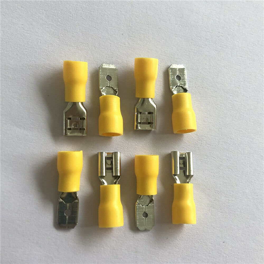 100pcs Yellow Electrical Crimp Wire Connectors Insulated Female Spade Terminals