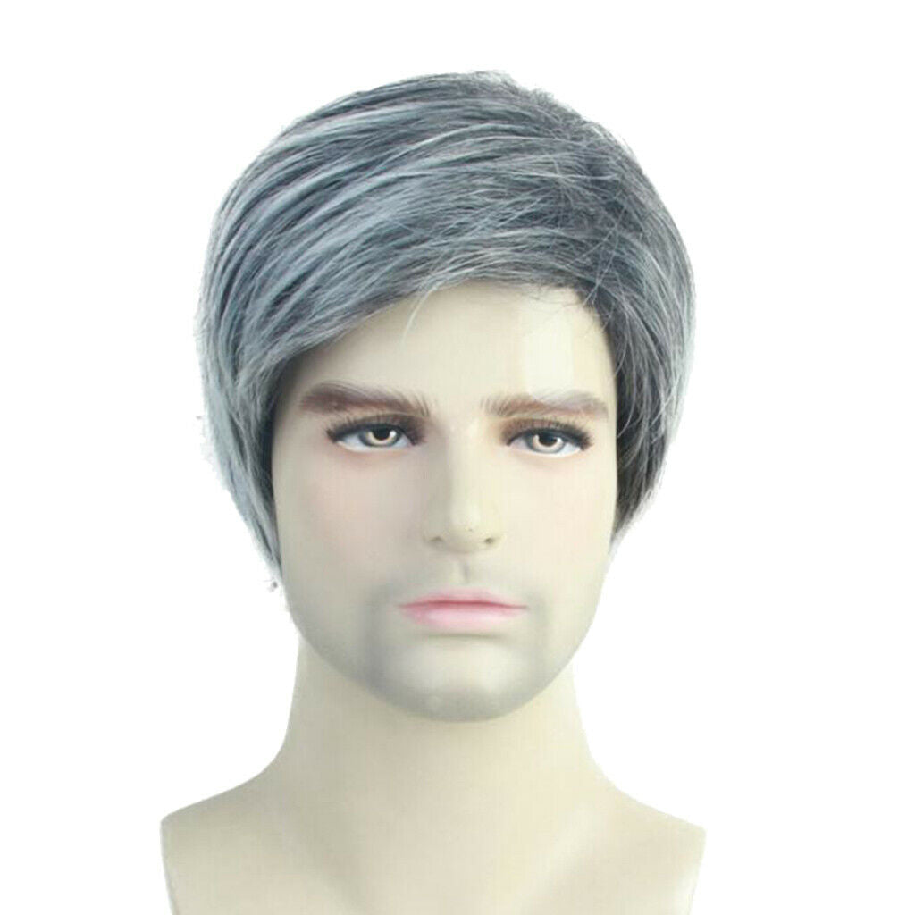 10'' Short Straight Men Grey White Side Part Synthetic Natural Looking with Wig