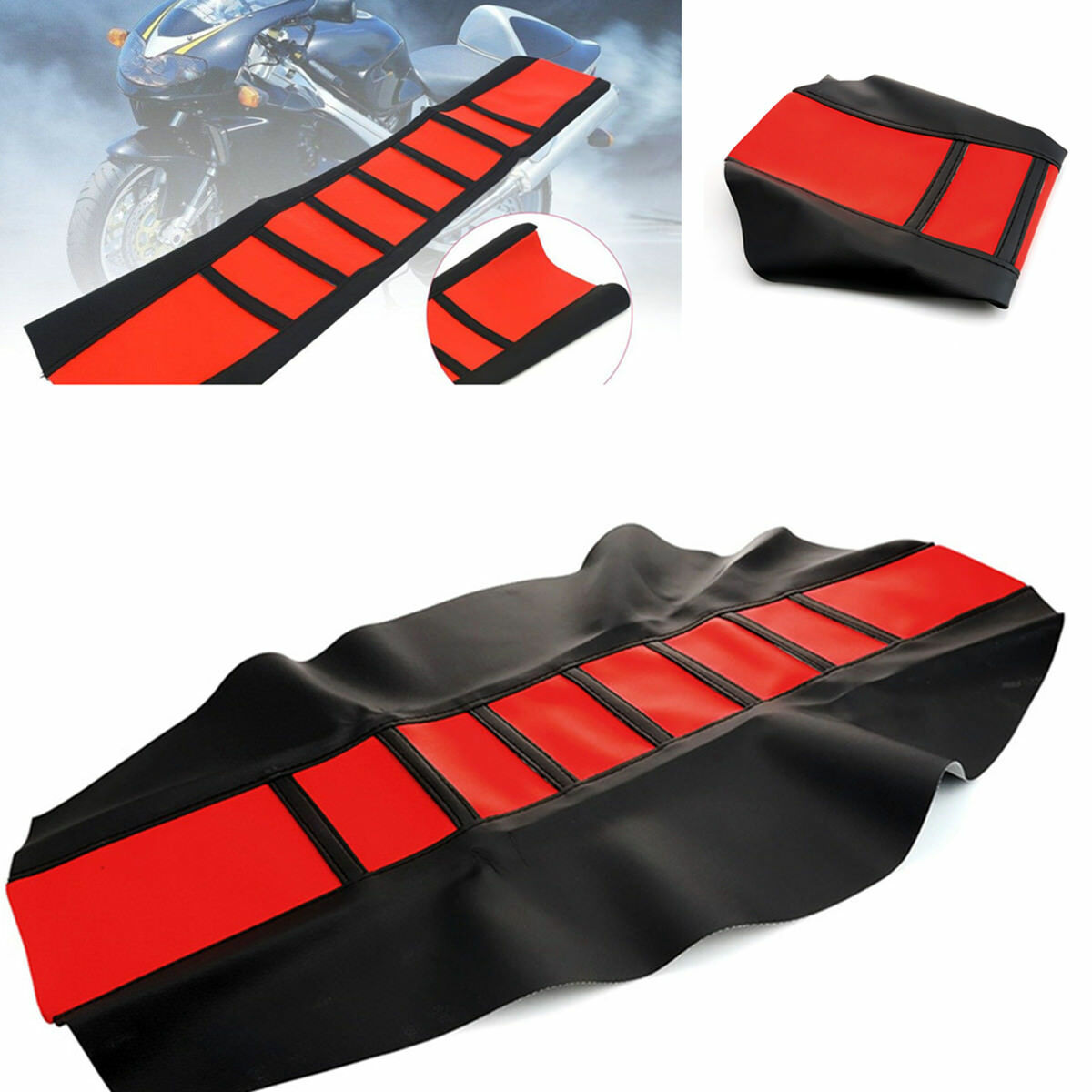 Durable Double Stitched Rubber/Vinyl Material Motorcycle Seat Cover Red Leather