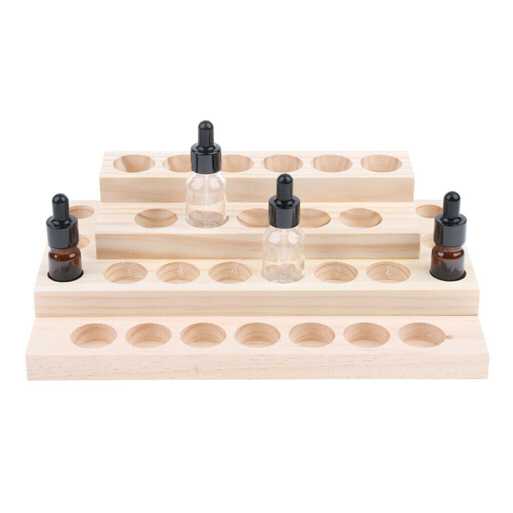 2 Pieces Wooden Essential Oil Holder Display Storage Rack Tray Organizer