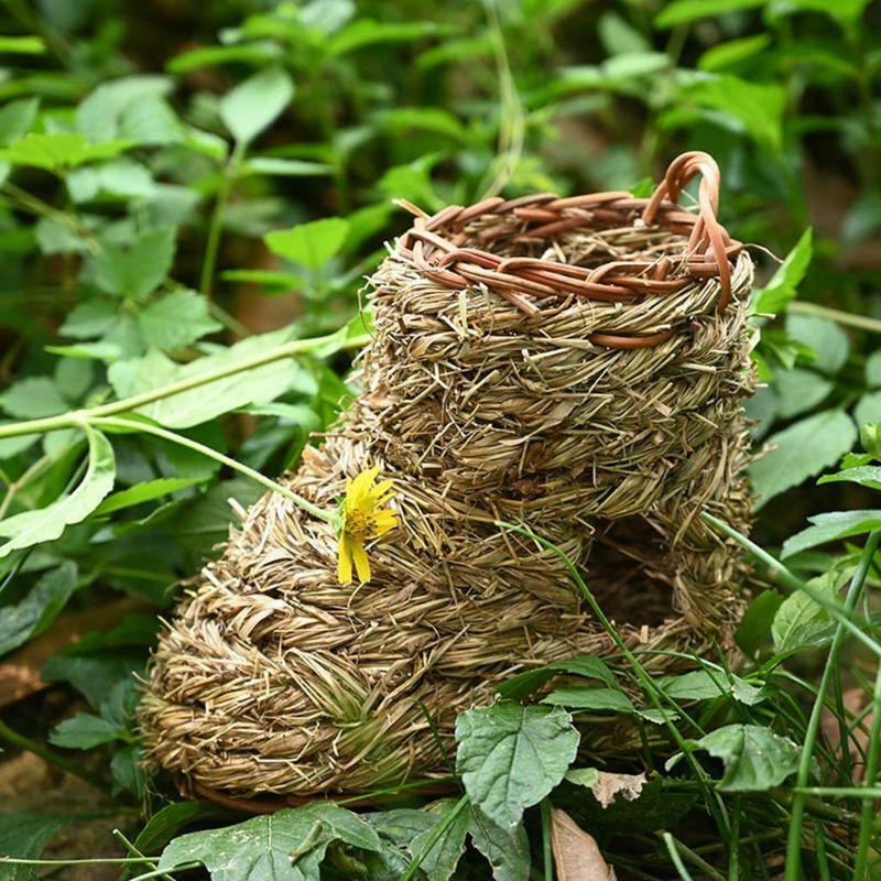 Bird Nest Grass Bird Hut Cage Outdoor Hanging Canaries Nest Hideaway for Finch
