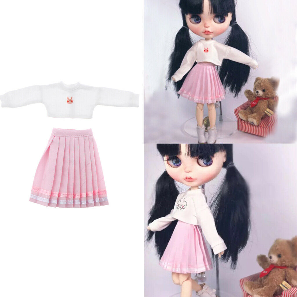 Two-pieces Rabbit Printed Top and Pink Pleated Dress for Blythe/Licca/Azone/BJD