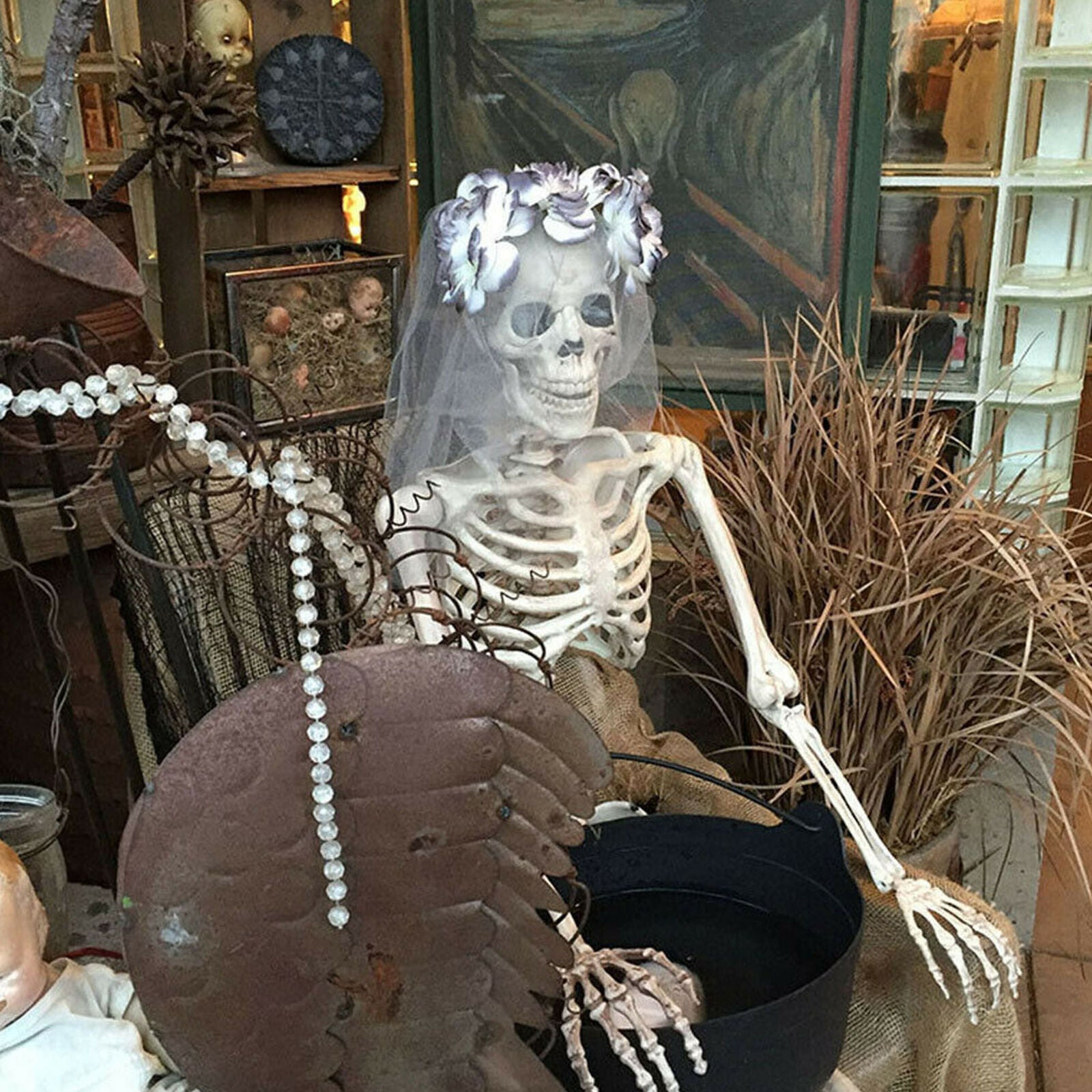 Plastic Jointed Human Skeleton Decoration Halloween Party Prop Decoration