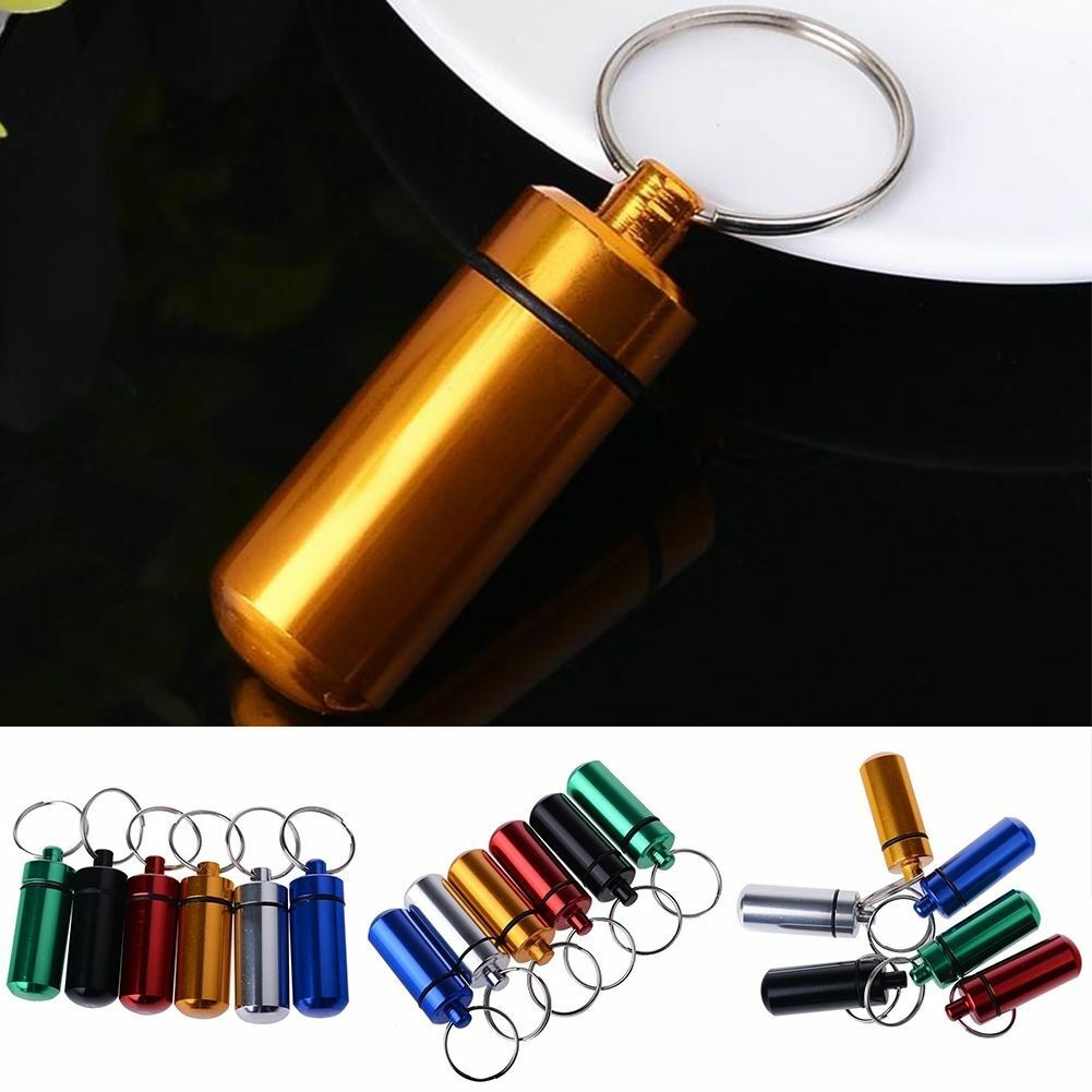 5X Reisen Aluminium Pillendose Kleine Pill Box Schlüsselanhänger Medizin Case