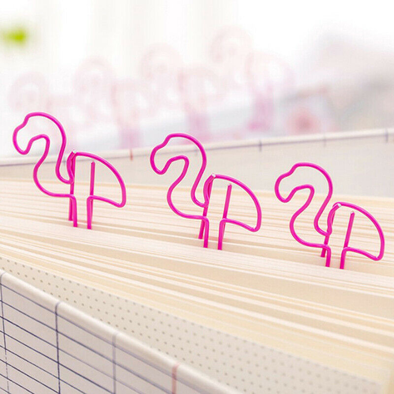12pcs Cute Flamingo Bookmark Paper Clip Hollow Metal Binder Office Suppli.l8