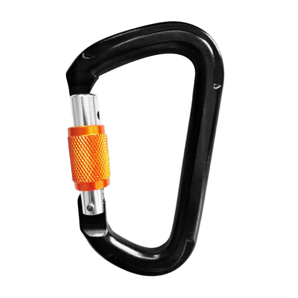 28KN Durable Aluminum Rock Climbing Rappelling Screw Lock Carabiner Black
