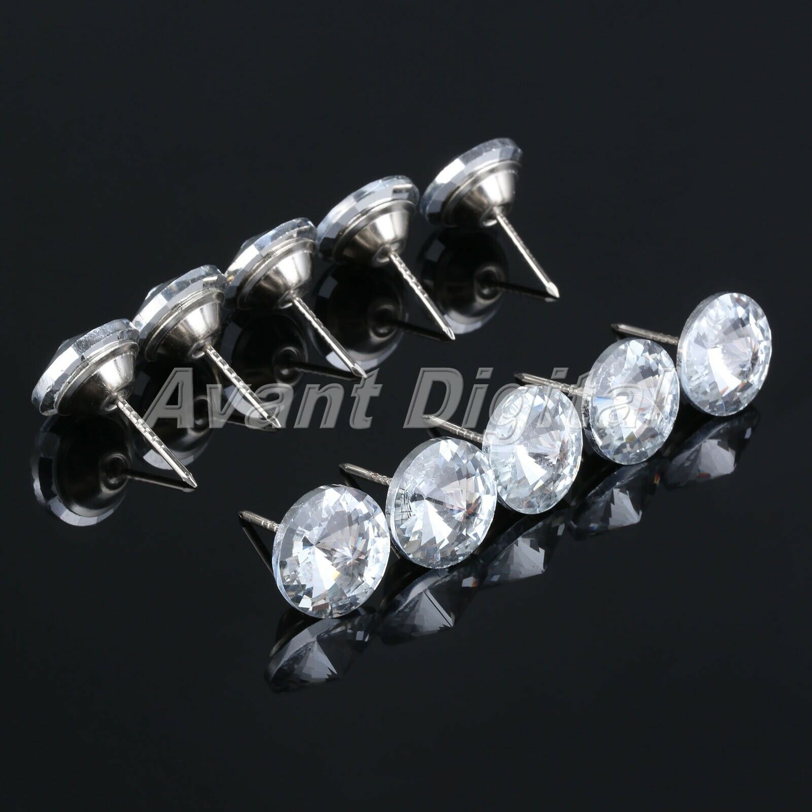 10Pcs 0.87" Diamond Crystal Clear Upholstery Nails Tacks Studs Sofa Decoration