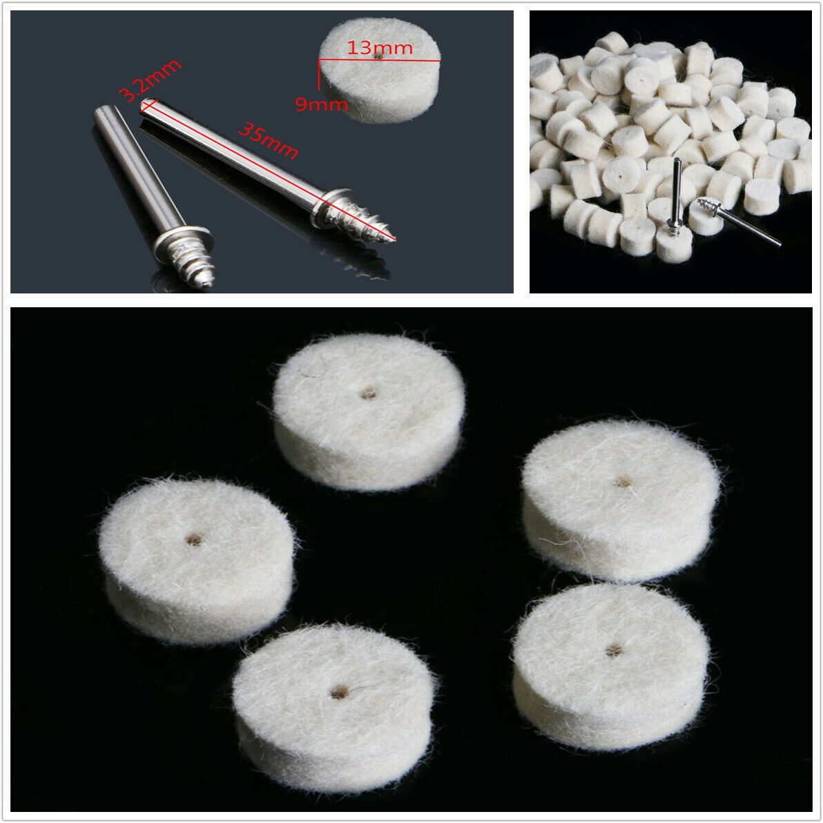 100 Pcs Mini Wool Felt Polishing Wheel+2 Clamp Shanks Suit For Glass/Equipment