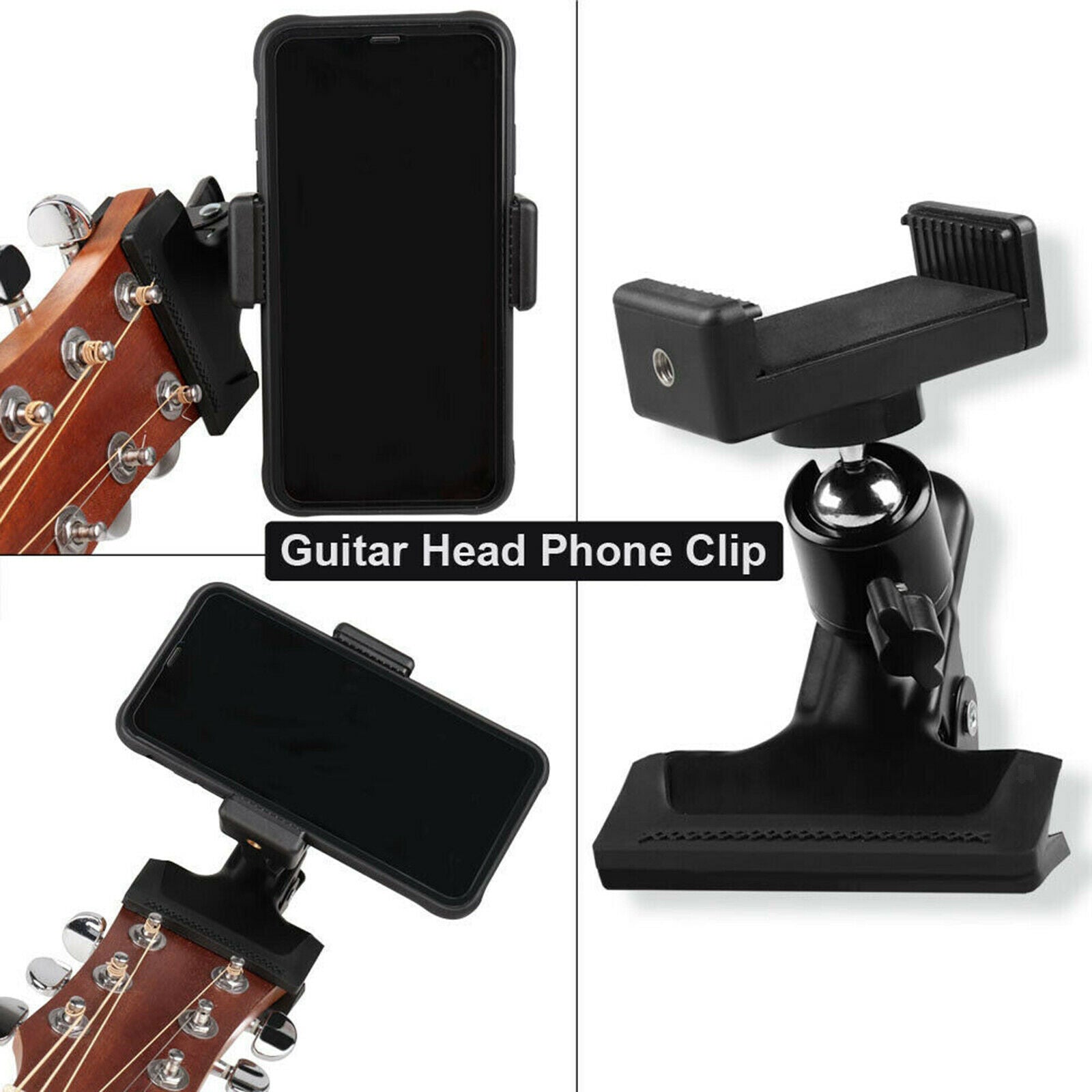 Guitar Headstock Mobile Phone Holder Bracket Stand Cell Phone Clip Clamp Black