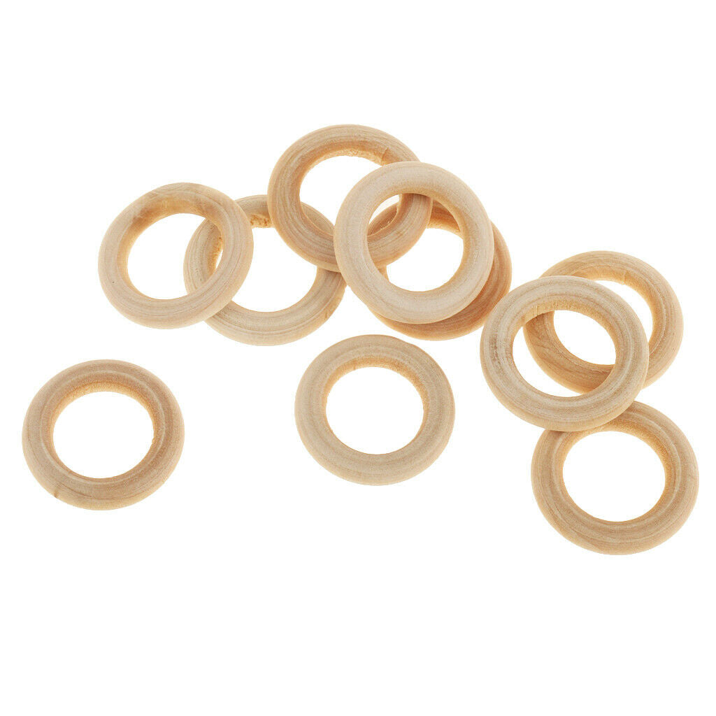 60Pcs Natrual Round Wood Beads Loose Spacer Rings Crafts Jewelry Findings