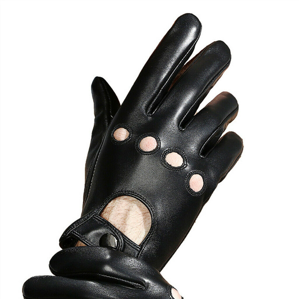 Men Retro Black Leather Driving Gloves Lined Screen - Black, M