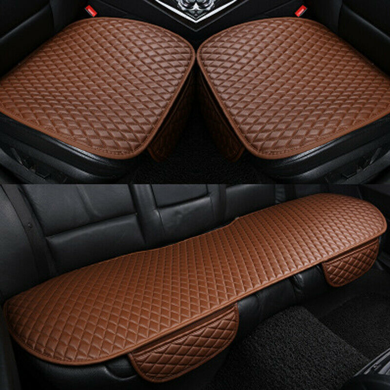 3PCS PU Leather Front+Rear Seat Cushion Car Interior Seat Covers Breathable