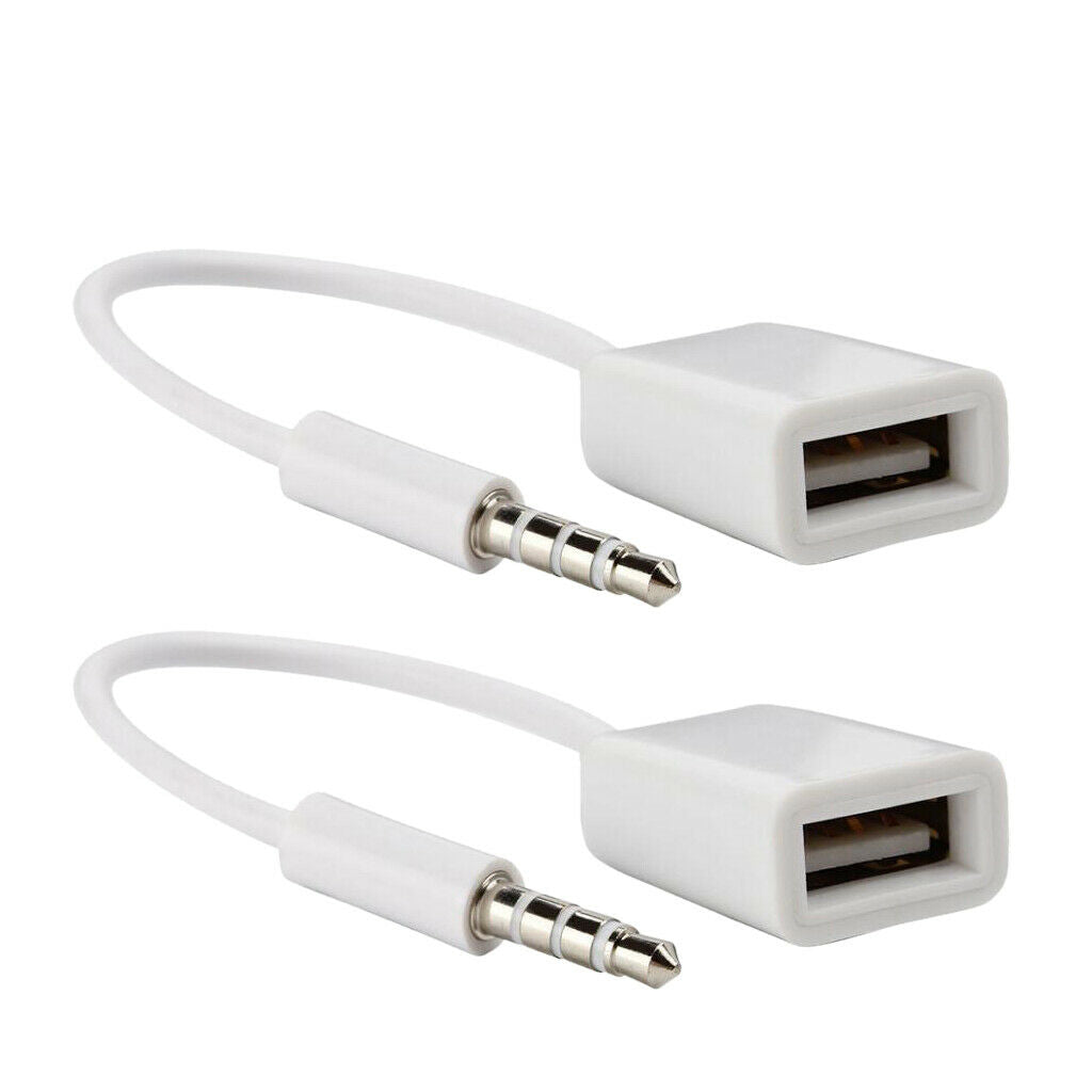 2x AUX to USB Adapter ,3.5mm Male AUX Audio Jack Plug to USB 2.0 Female