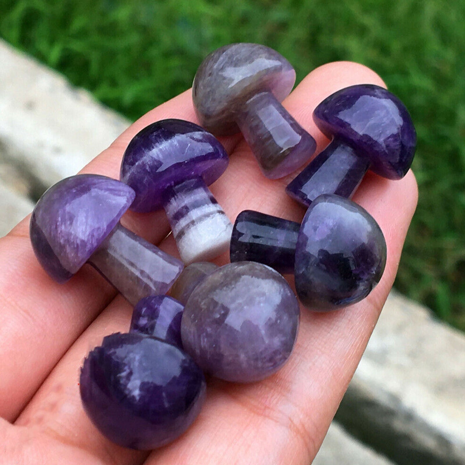 5pcs Amethyst mini mushroom Quartz Crystal carved reiki healing