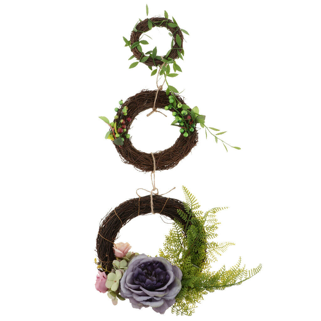 Triplet Artificial Rose Silk Flower Leaves Door Wreath Garland Wedding Decor