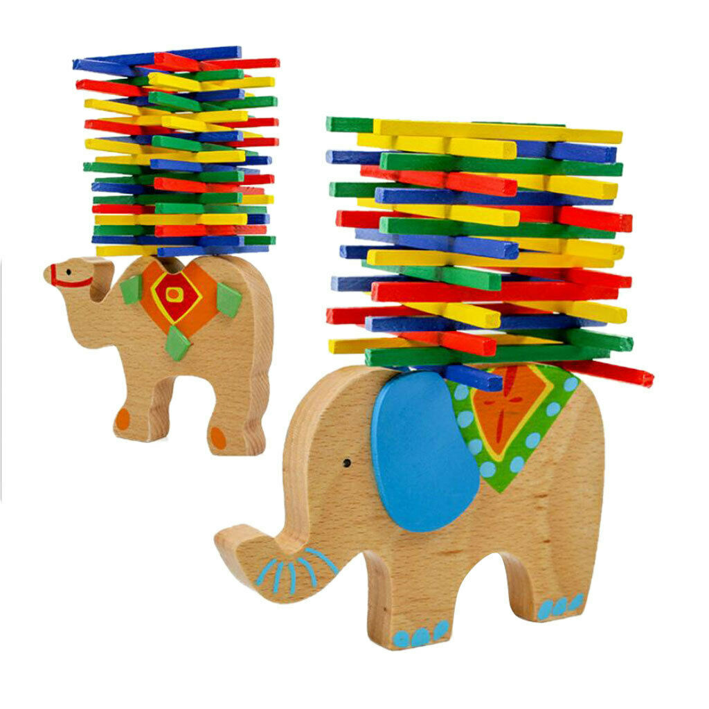 Wooden Elephant Balance Game Stacking Sticks Blocks Baby Kids Play Toys