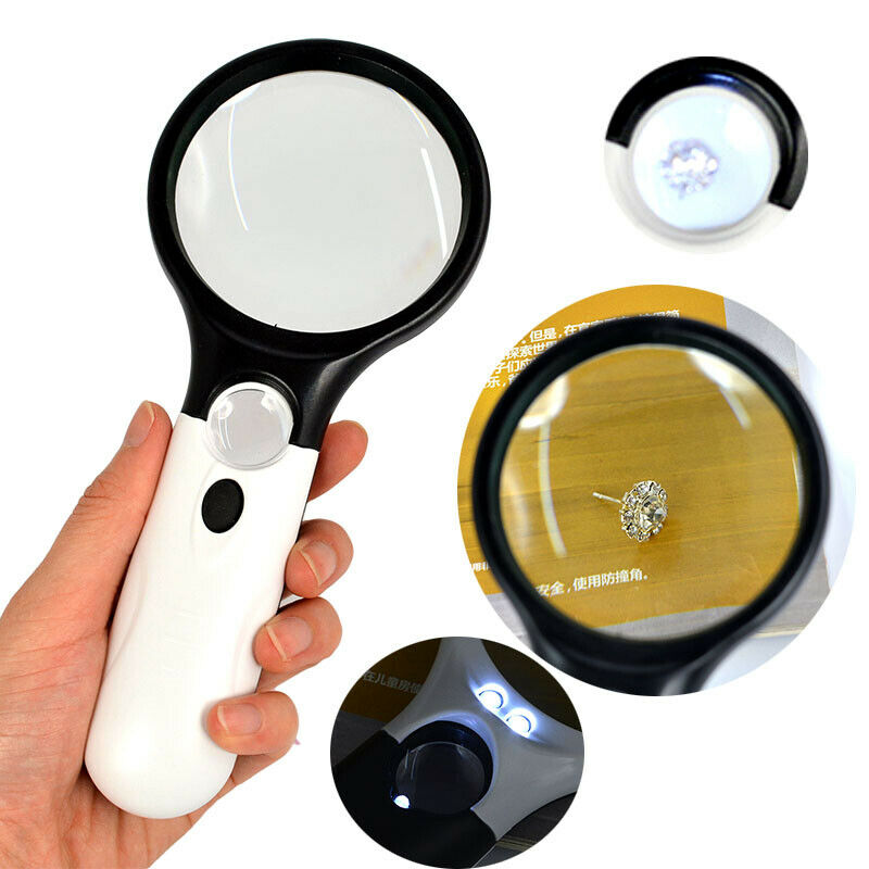 3 LED Light 40X/5X Handheld Jewelry Magnifier Reading Magnifying Glass Loupe